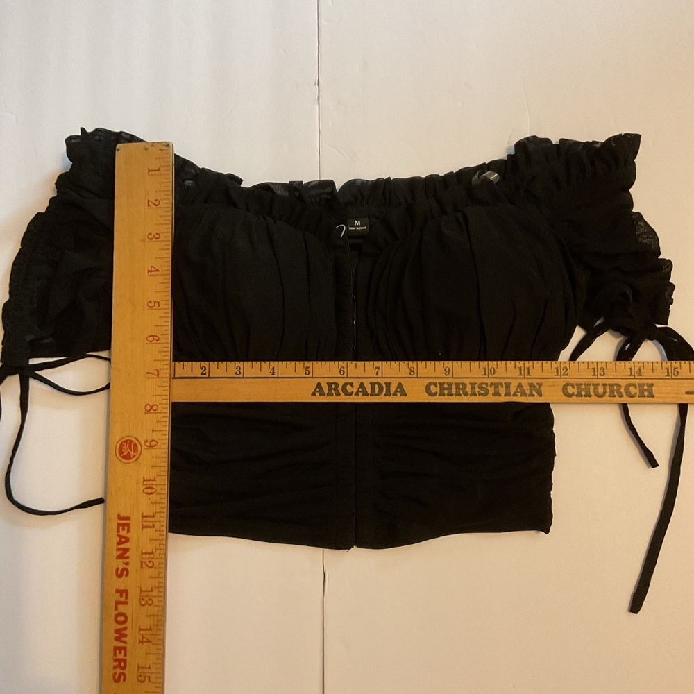 Corset Ruched Grunge Fairy Sheer Sleeve Milkmaid Dark Coquette Whimsigoth Goth M - Picture 4 of 16